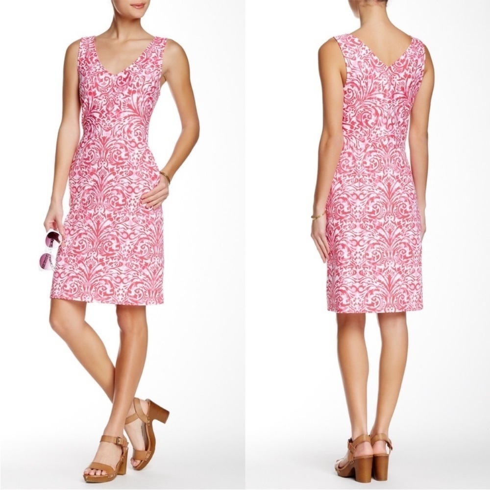 J. McLaughlin Sleeveless V Neck Dress Sleeveless Pockets Catalina Cloth Pink S